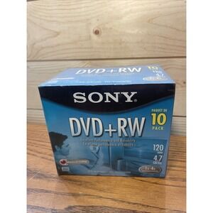 Sony DVD + RW 10 Pack Rewriteable DVD Discs 4.7GB 120 Minutes NIB Sealed